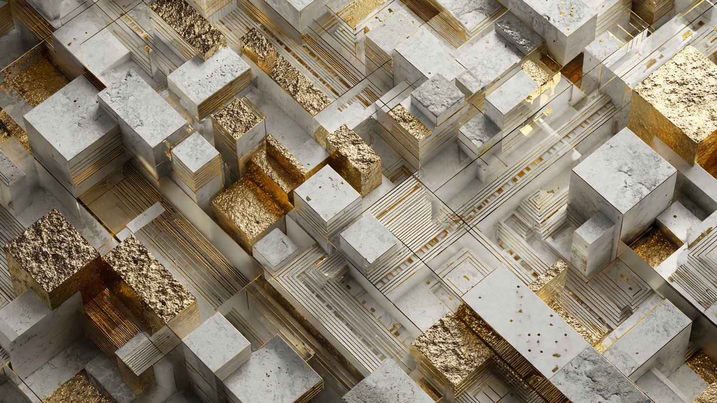 3D Geometric Marble & Gold Block