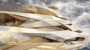 Futuristic Gold Faceted Superyacht Architectural