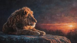 Majestic Lion at Sunset Wildlife Painting