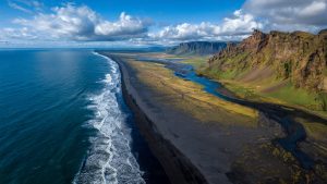 Iceland Black Sand Coast Aerial Landscape