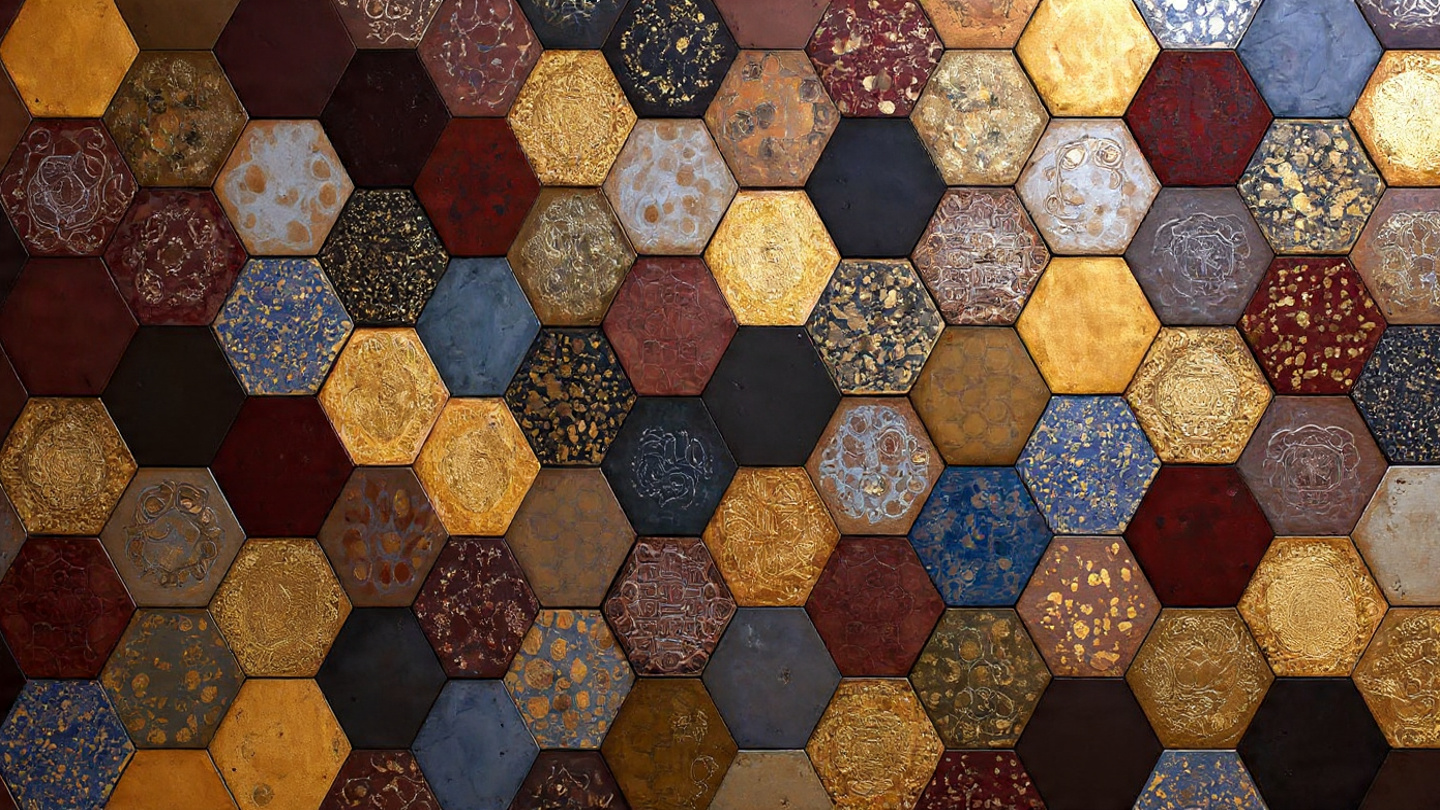 Hexagon Mosaic Metallic Abstract Wall ArtShort
